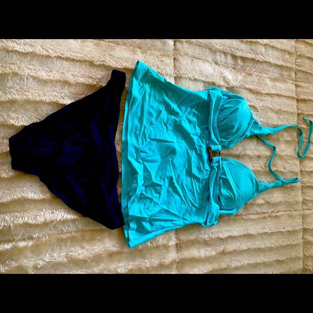 Tankini Set Aqua & Navy size 12 plus coverup